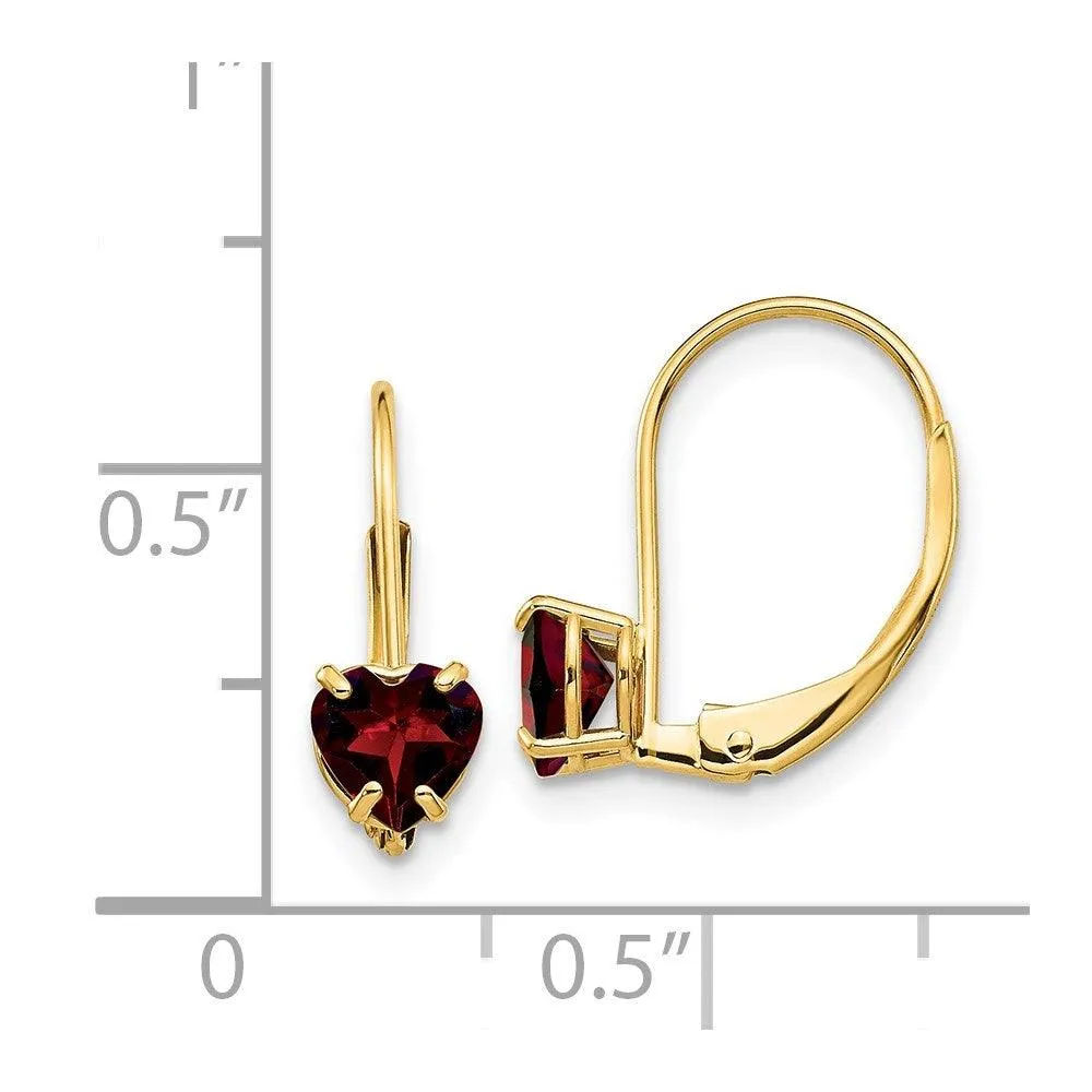 14k 5mm Heart Garnet Leverback Earrings