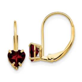 14k 5mm Heart Garnet Leverback Earrings