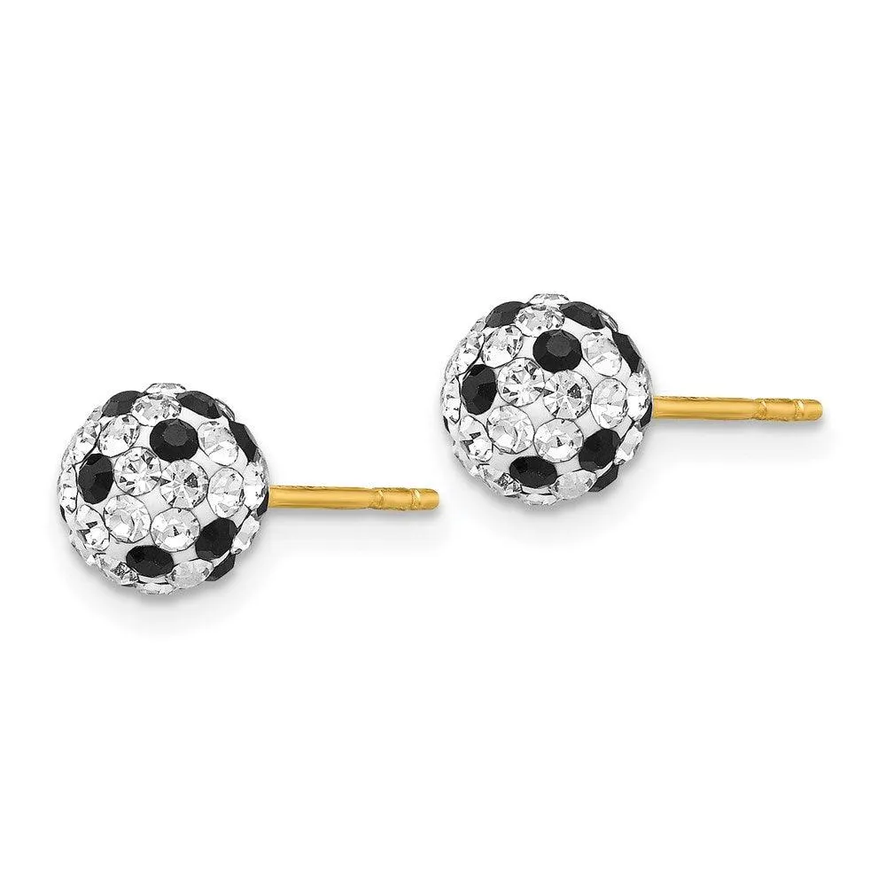 14k Black and White Crystal 6mm Post Earrings