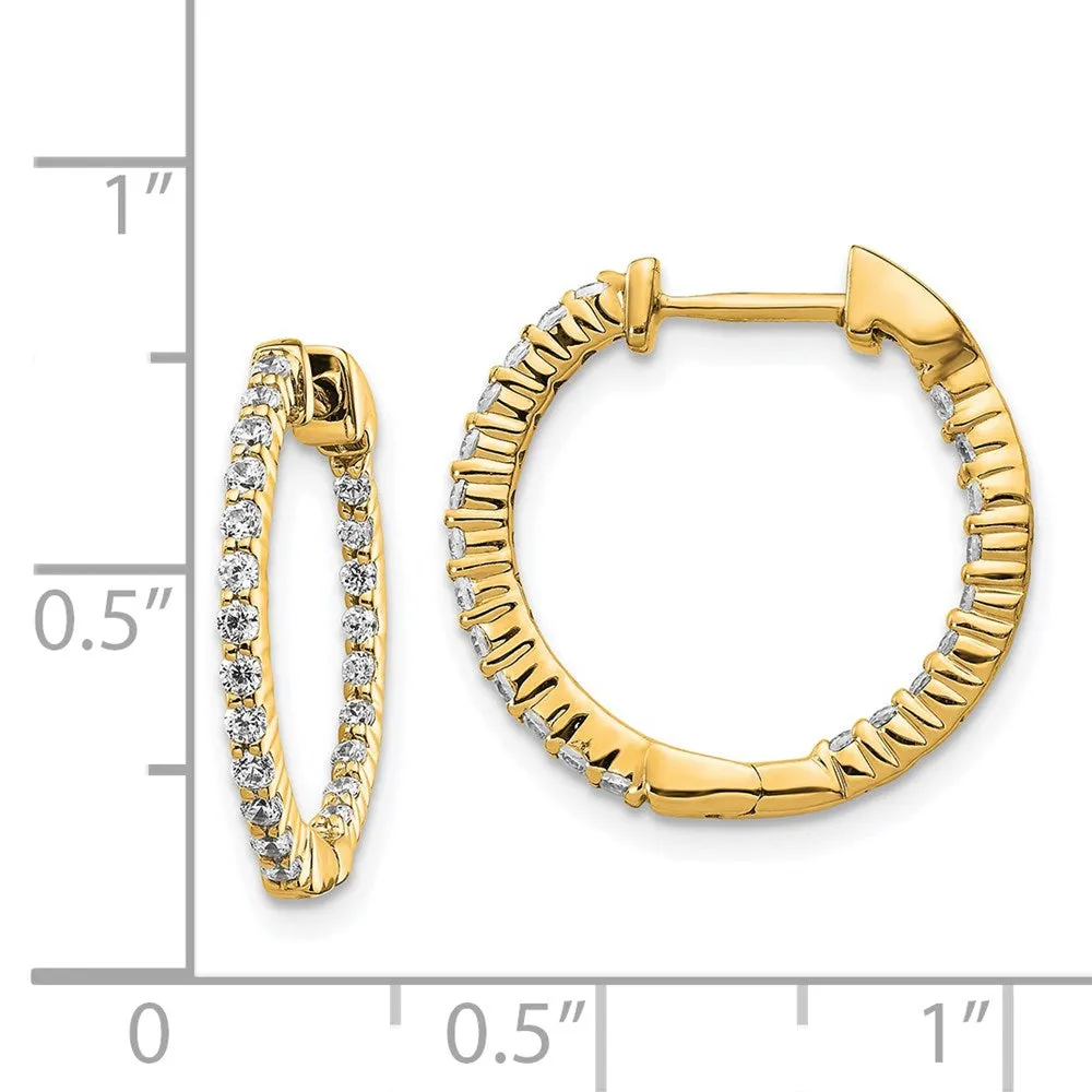 14k Gold Polished Diamond In and Out Hinged Hoop Earrings