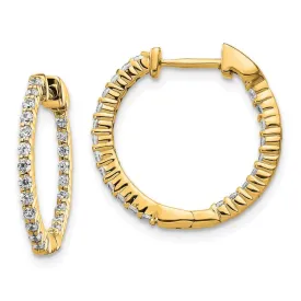 14k Gold Polished Diamond In and Out Hinged Hoop Earrings