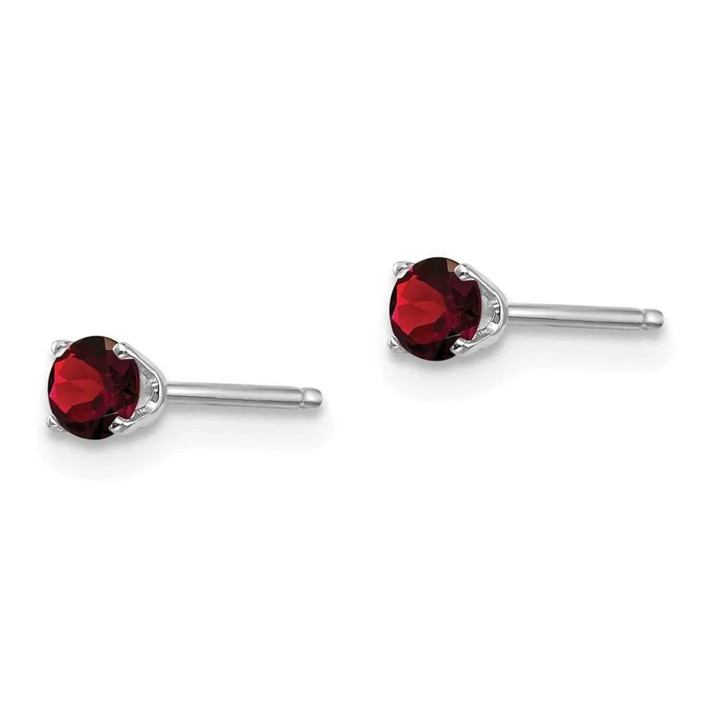 14k White Gold 3mm Garnet Stud Earrings