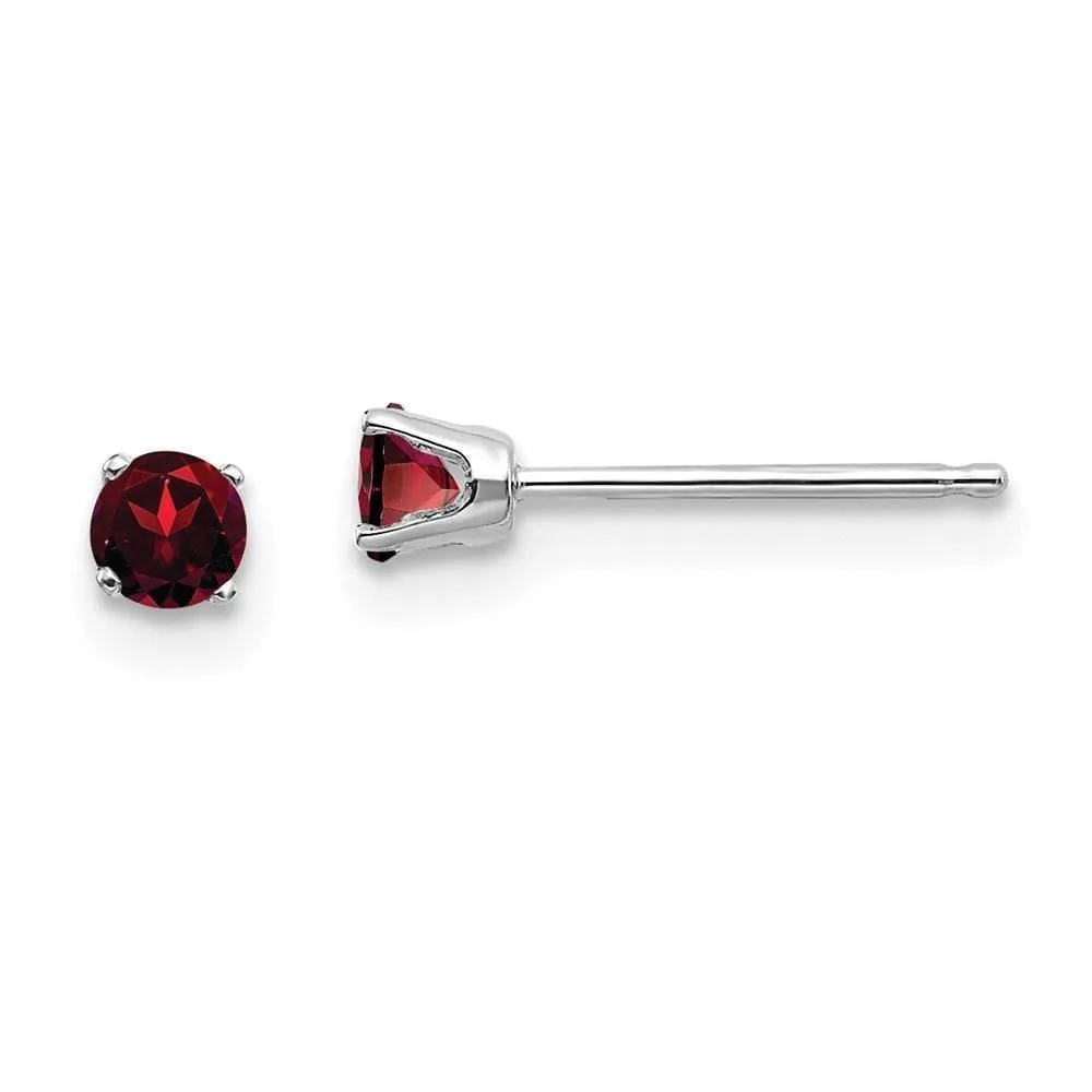 14k White Gold 3mm Garnet Stud Earrings