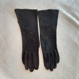 1940s Vintage Beaded Cotton Gloves, Brown Fancy Gloves SZ 6