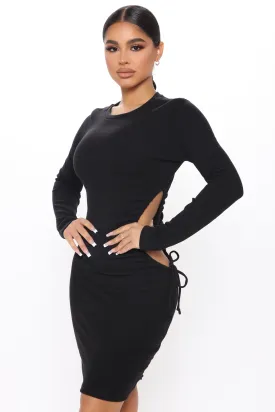 A Little Ruched Cut Out Mini Dress - Black