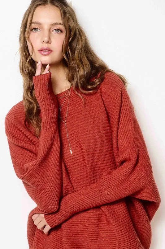 AALIYAH RIBBED BOAT NECKLINE BUBBLE SLEEVE SWEATER TOP