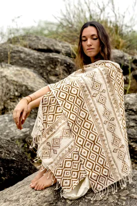 Ancient Waves Shawl ⫸⫸ Handwoven Wild Cotton Block Printed Shawl