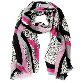 Animal Print Wool Scarf - Grey/Pink