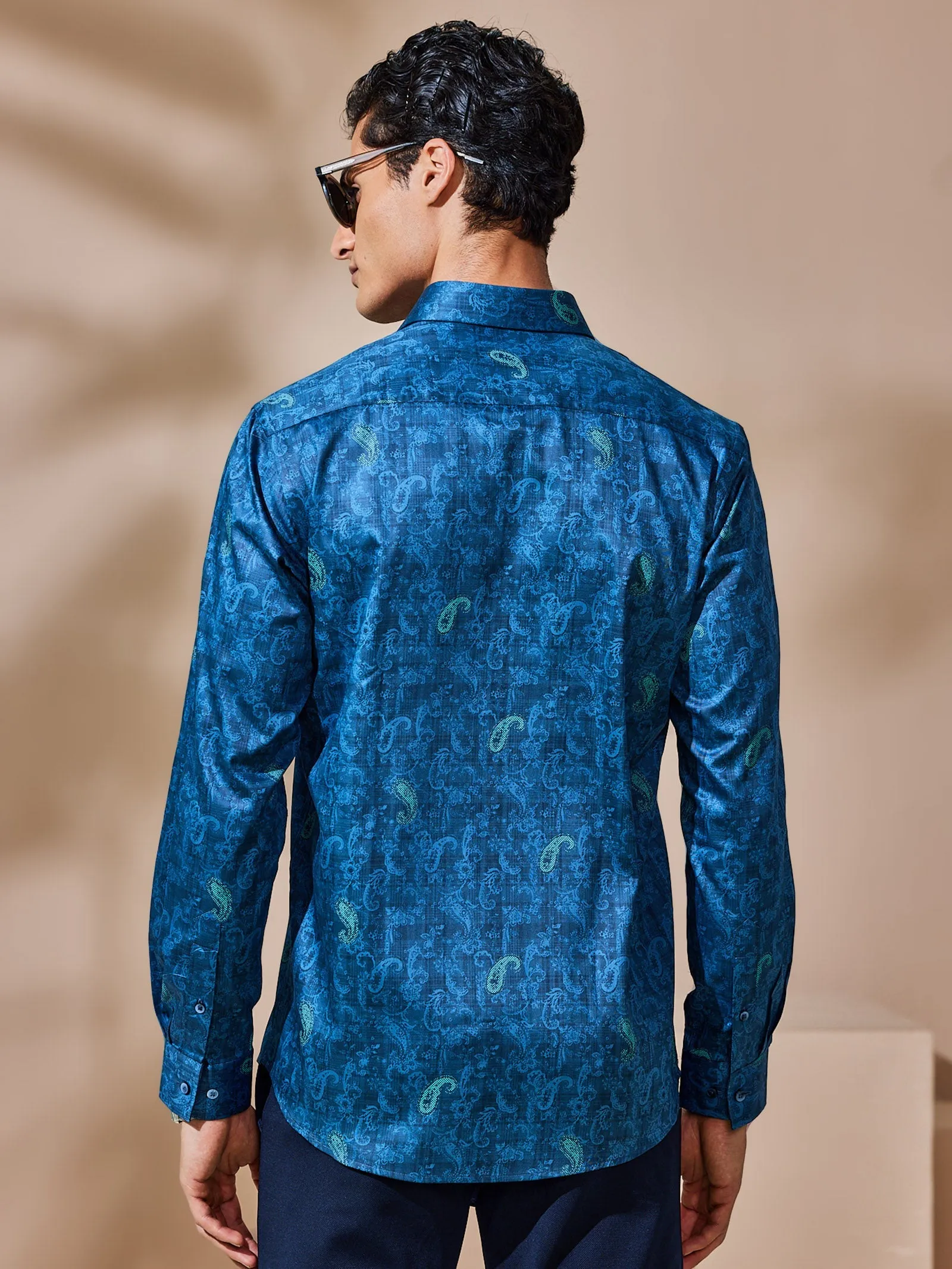 Blue Printed Party Wear Shirt