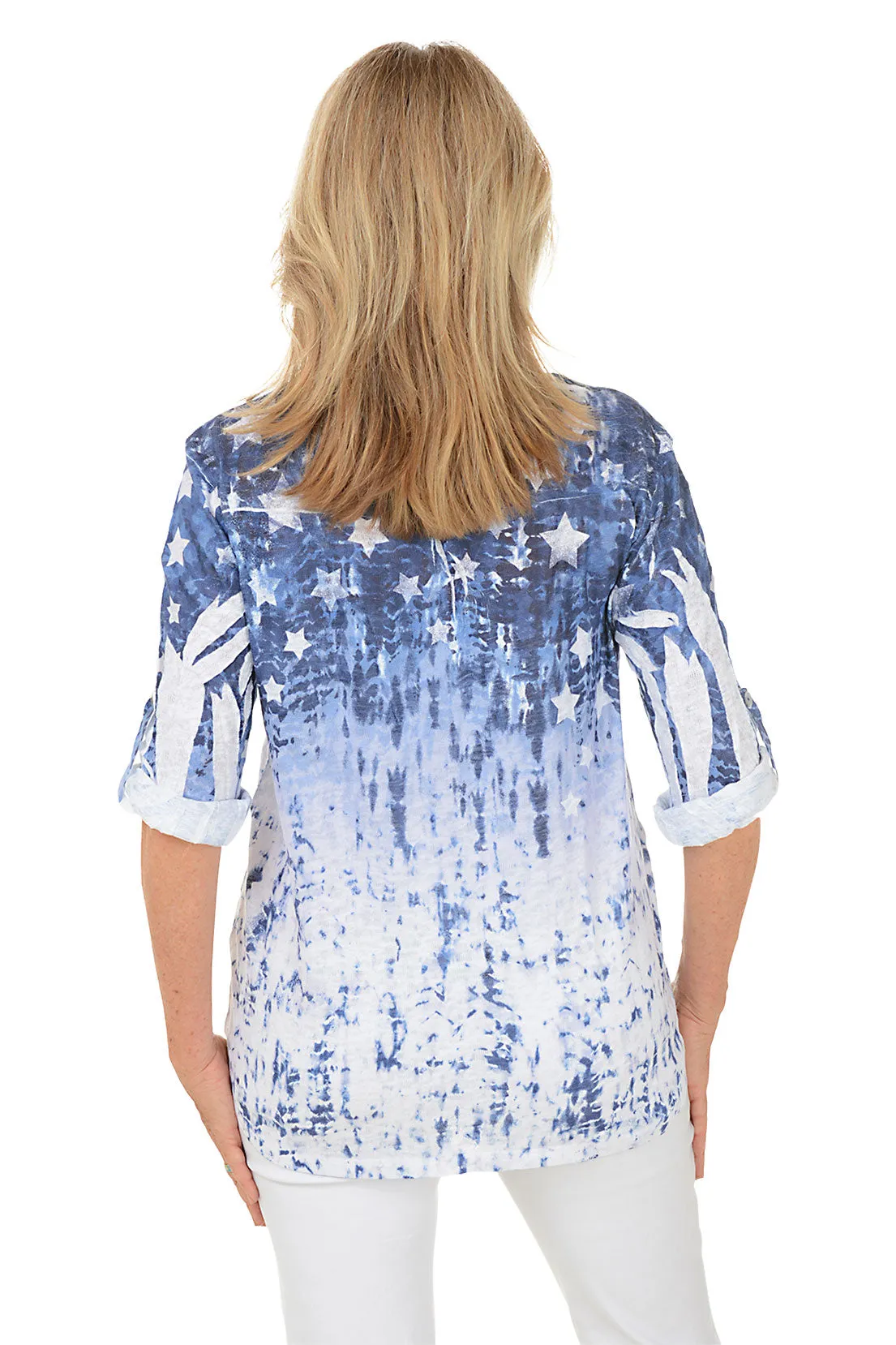 Blue Stars Roll Sleeve Top