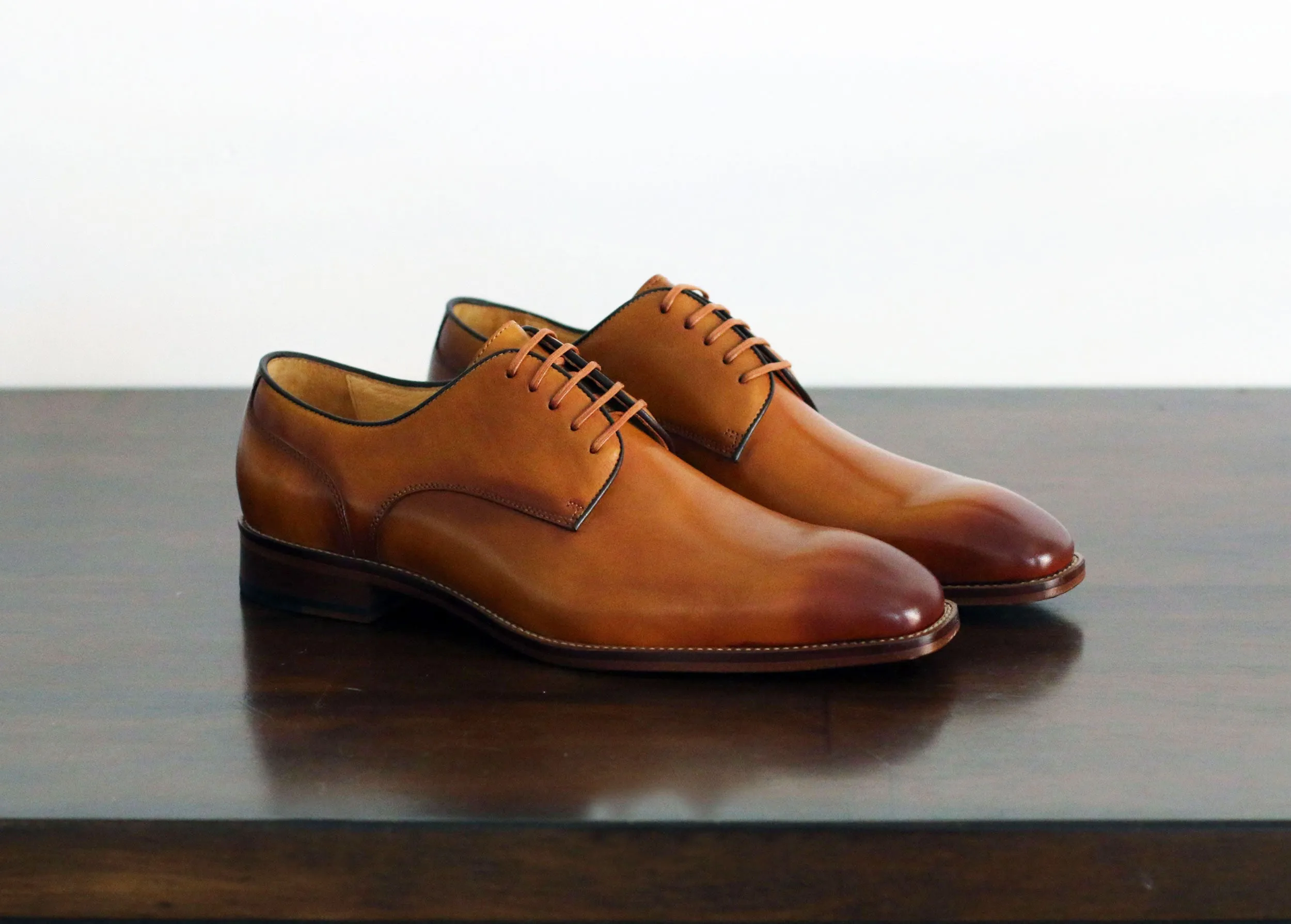 Burnished Calfskin Lace-Up Shoe Cognac