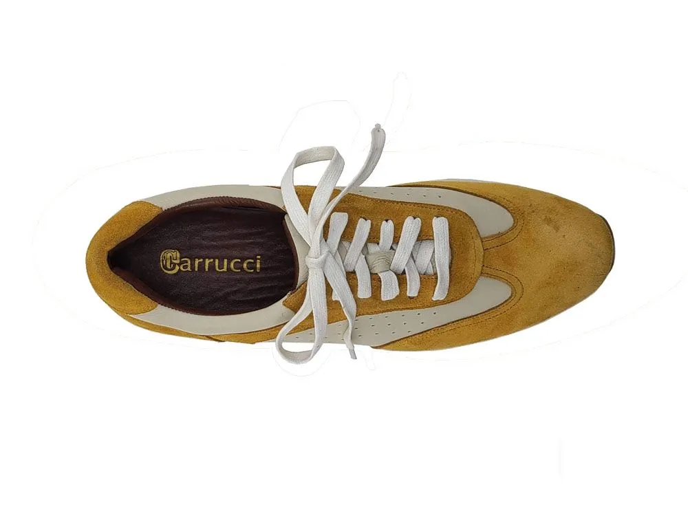 Calfskin & Suede Lace-Up Sneaker Gold/Bone