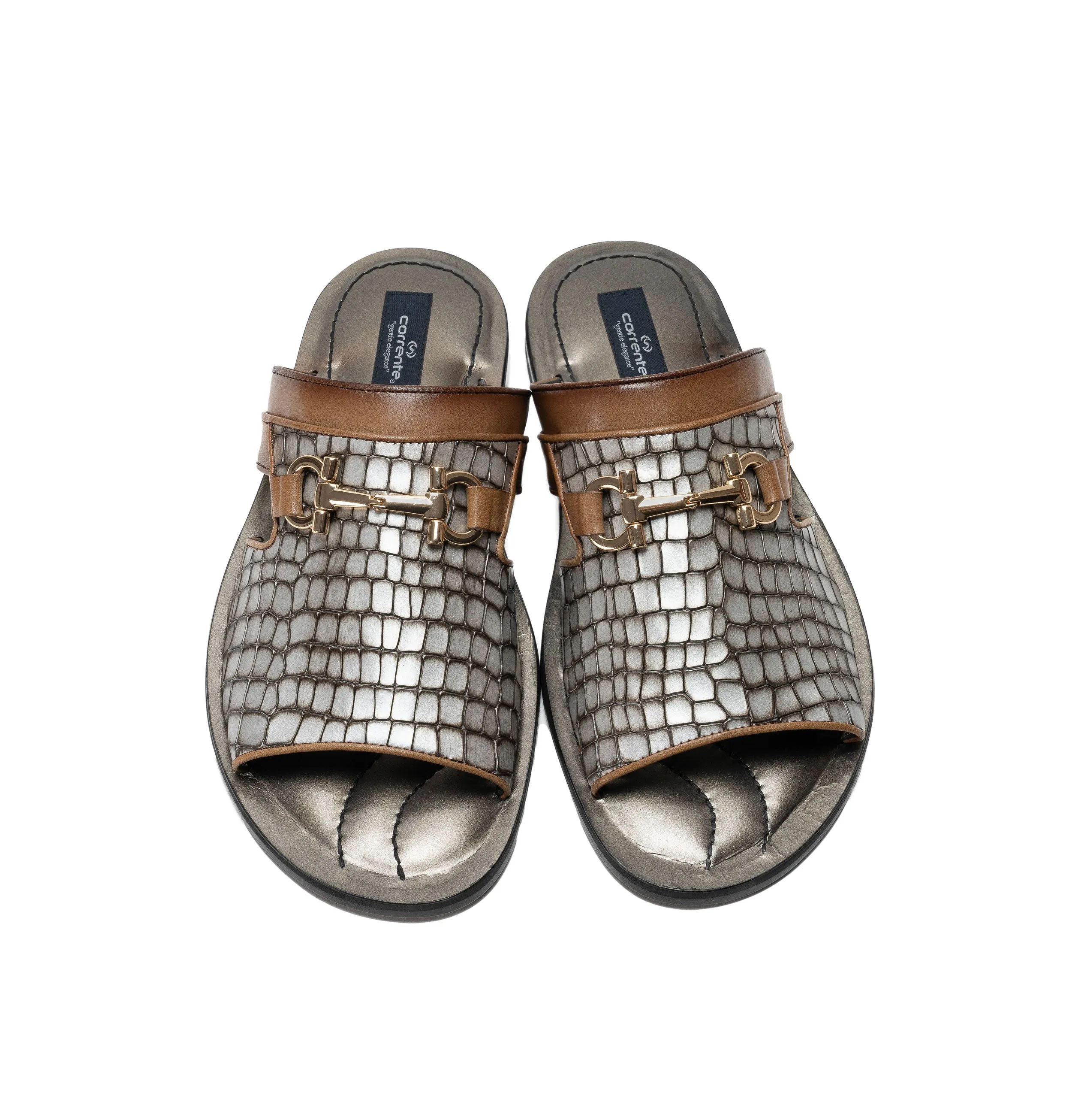 Corrente Crocodile Printed Calfskin Sandal Silver