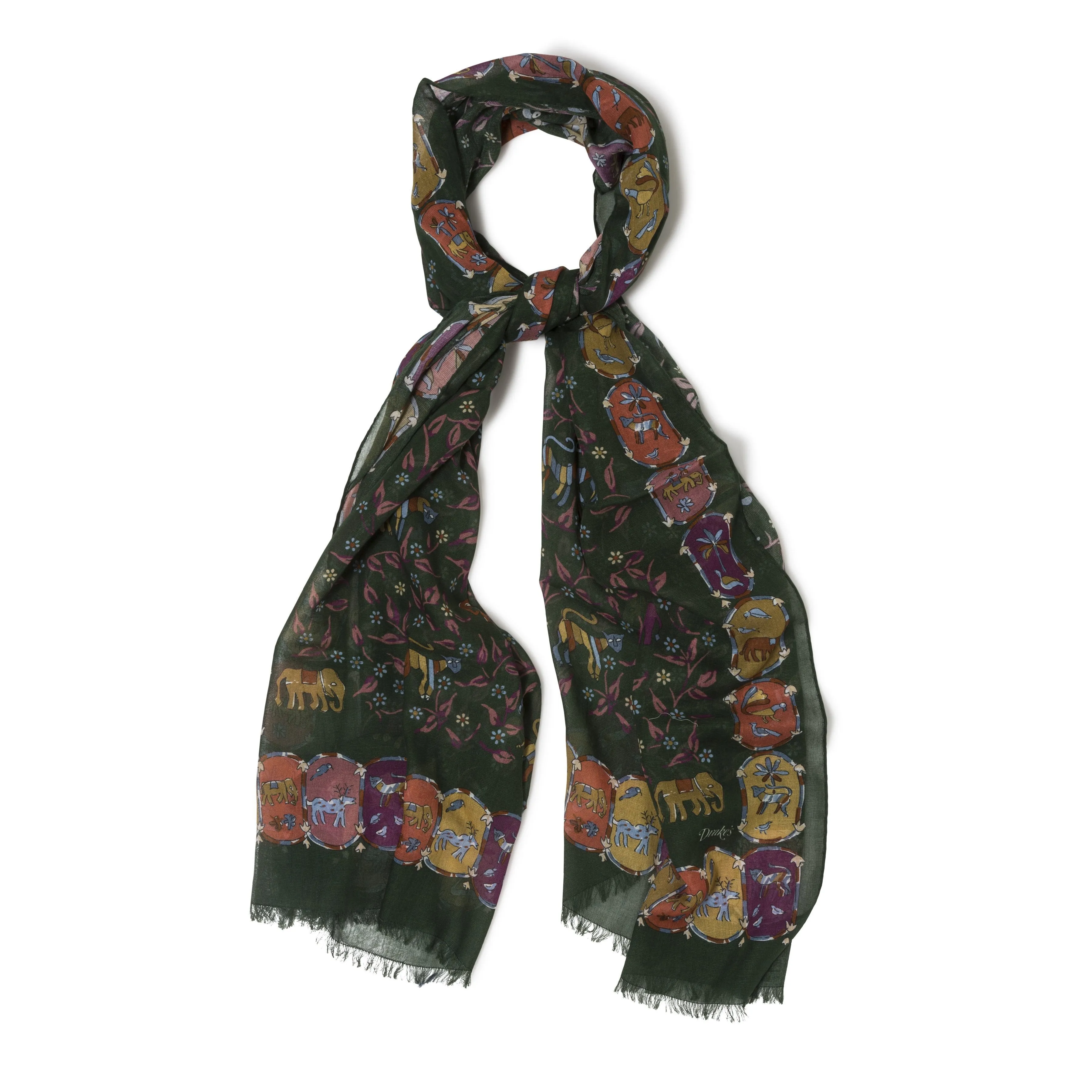 Cotton/Modal/Cashmere Elephant and Flower Print Scarf