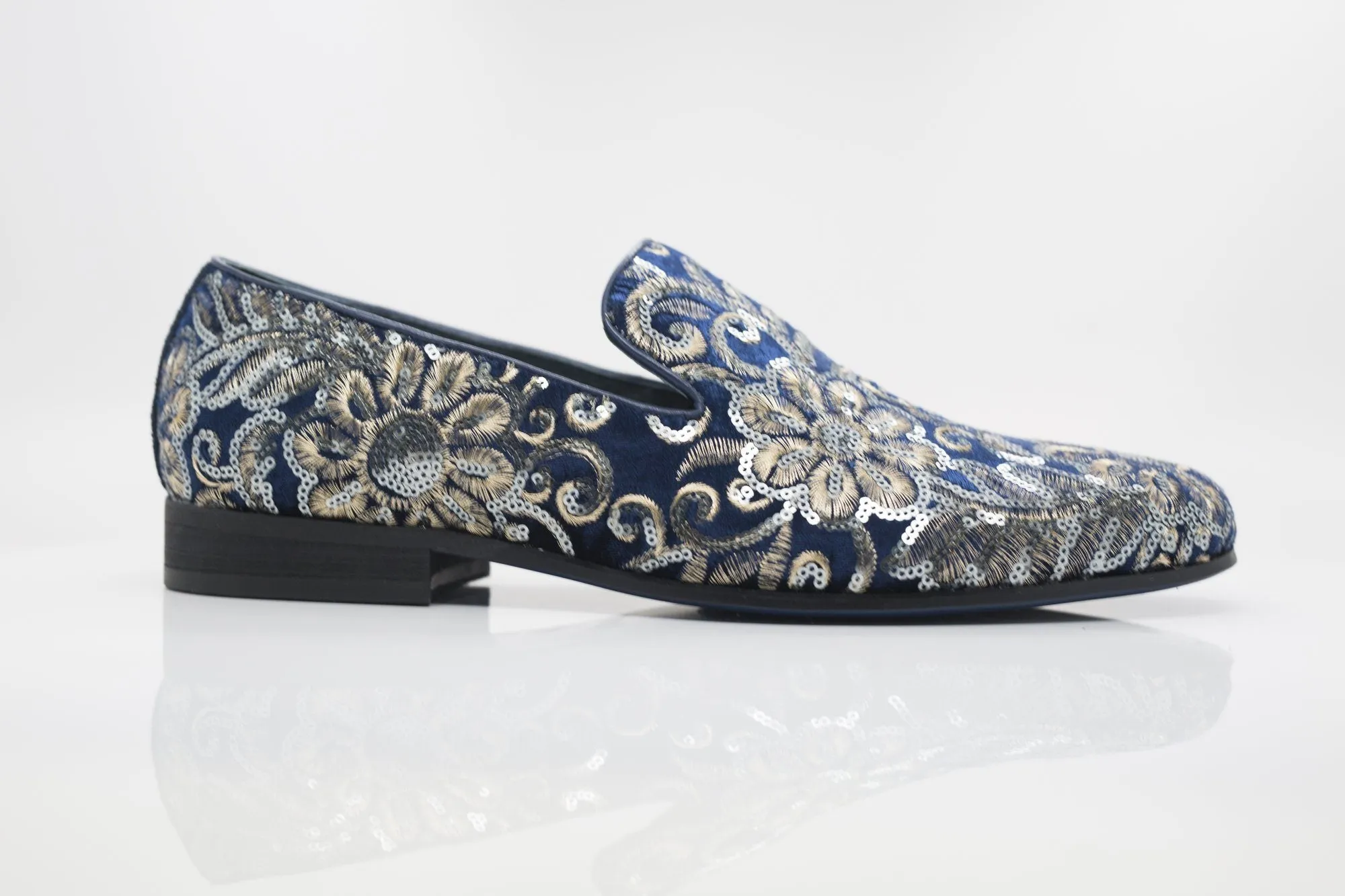 Embroidered Velvet Slip-On Loafer Sapphire