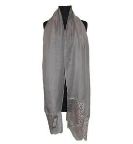 Embroidery laced trim scarves- Grey