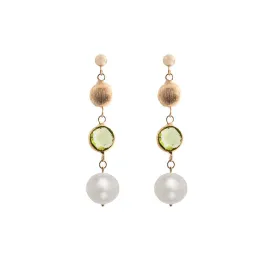 Italian gold freshwater pearl, peridot and gold bead drop earrings