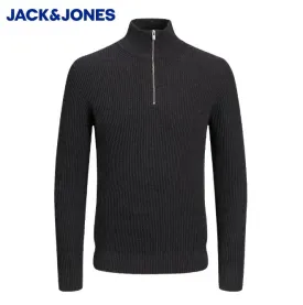 Jack & Jones Liam Quarter Zip Grey Knit Grey