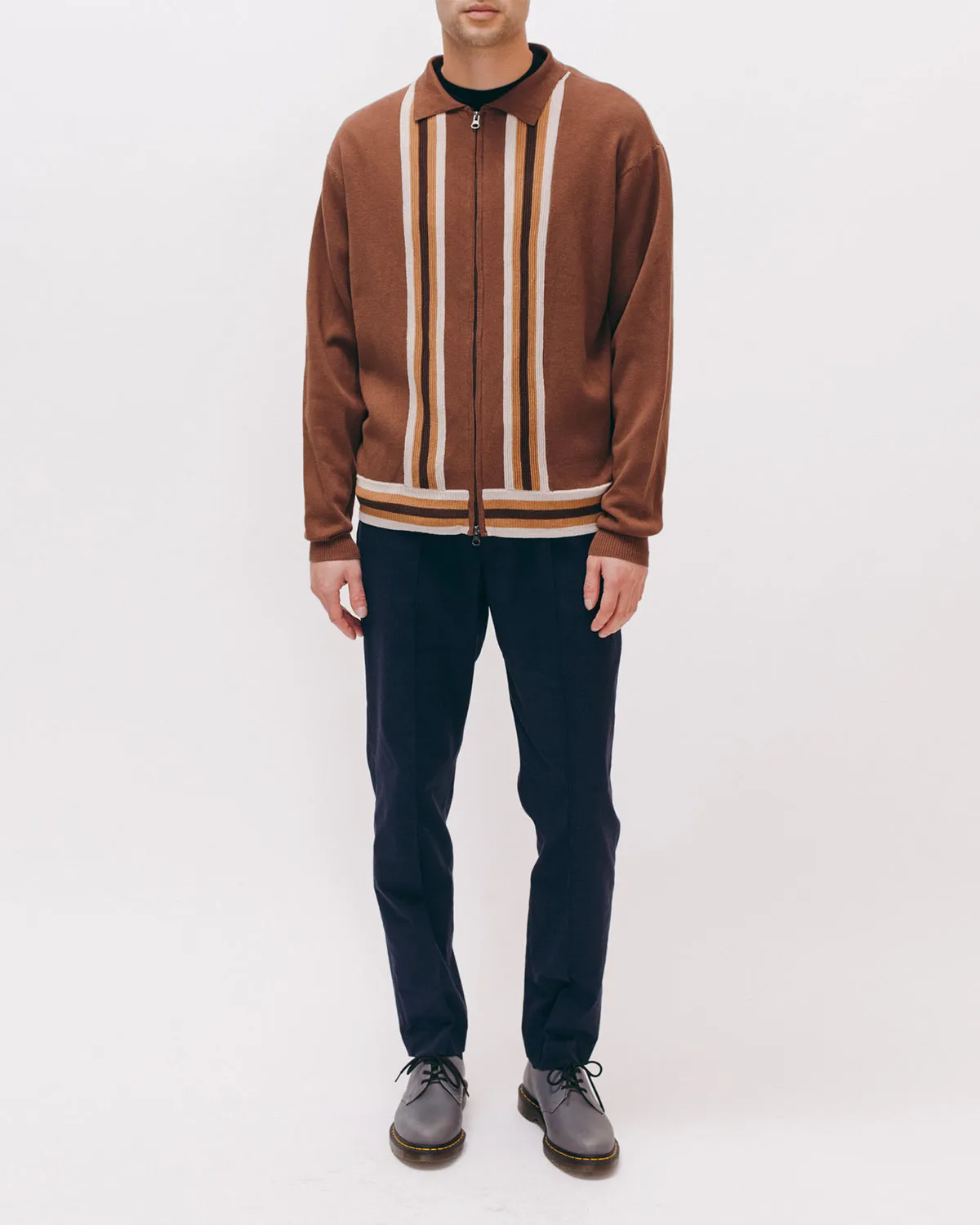 LS Zip Knit Polo - Brown