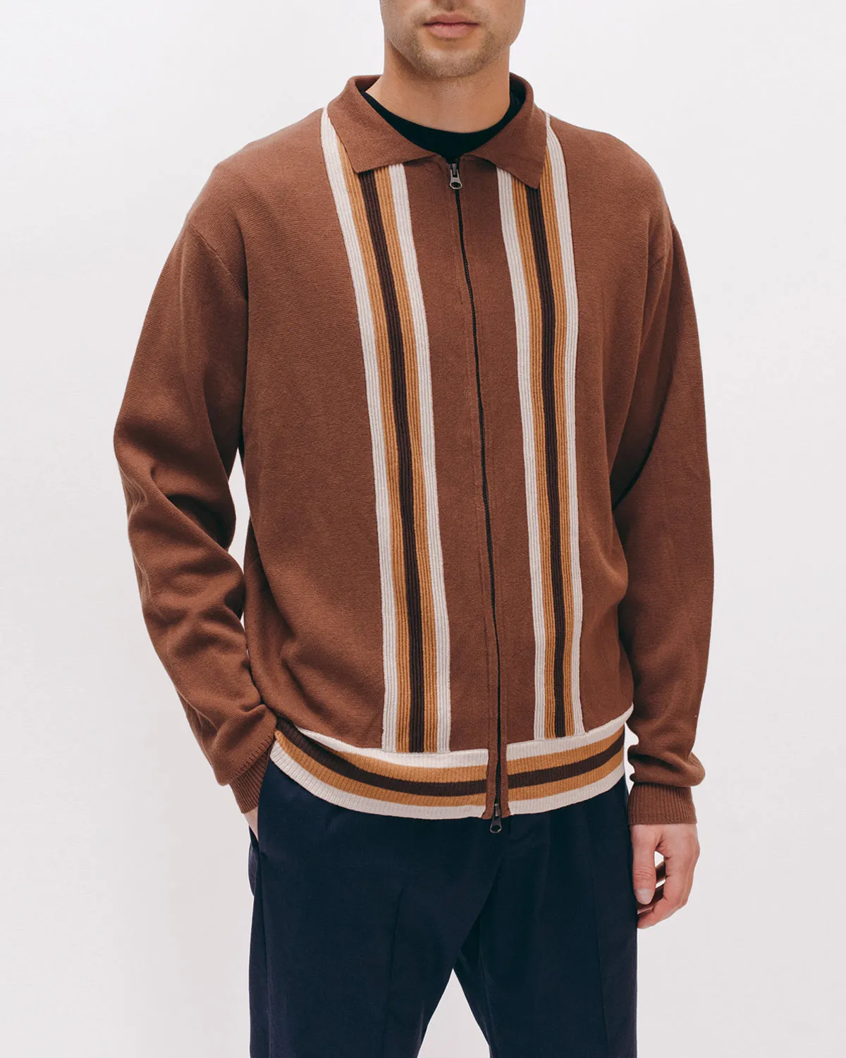 LS Zip Knit Polo - Brown