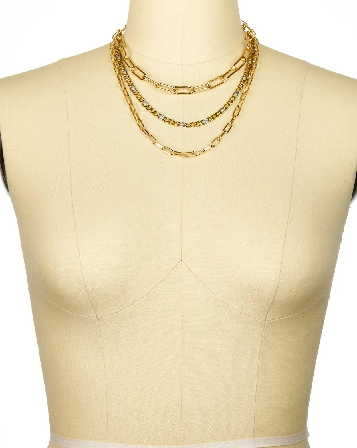 Mondrian Triple Strand Paperclip Chain Necklace