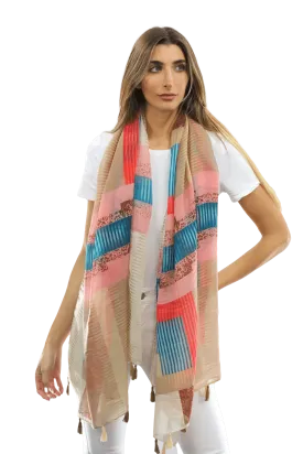 Multi-colored pattern woven scarf-Beige