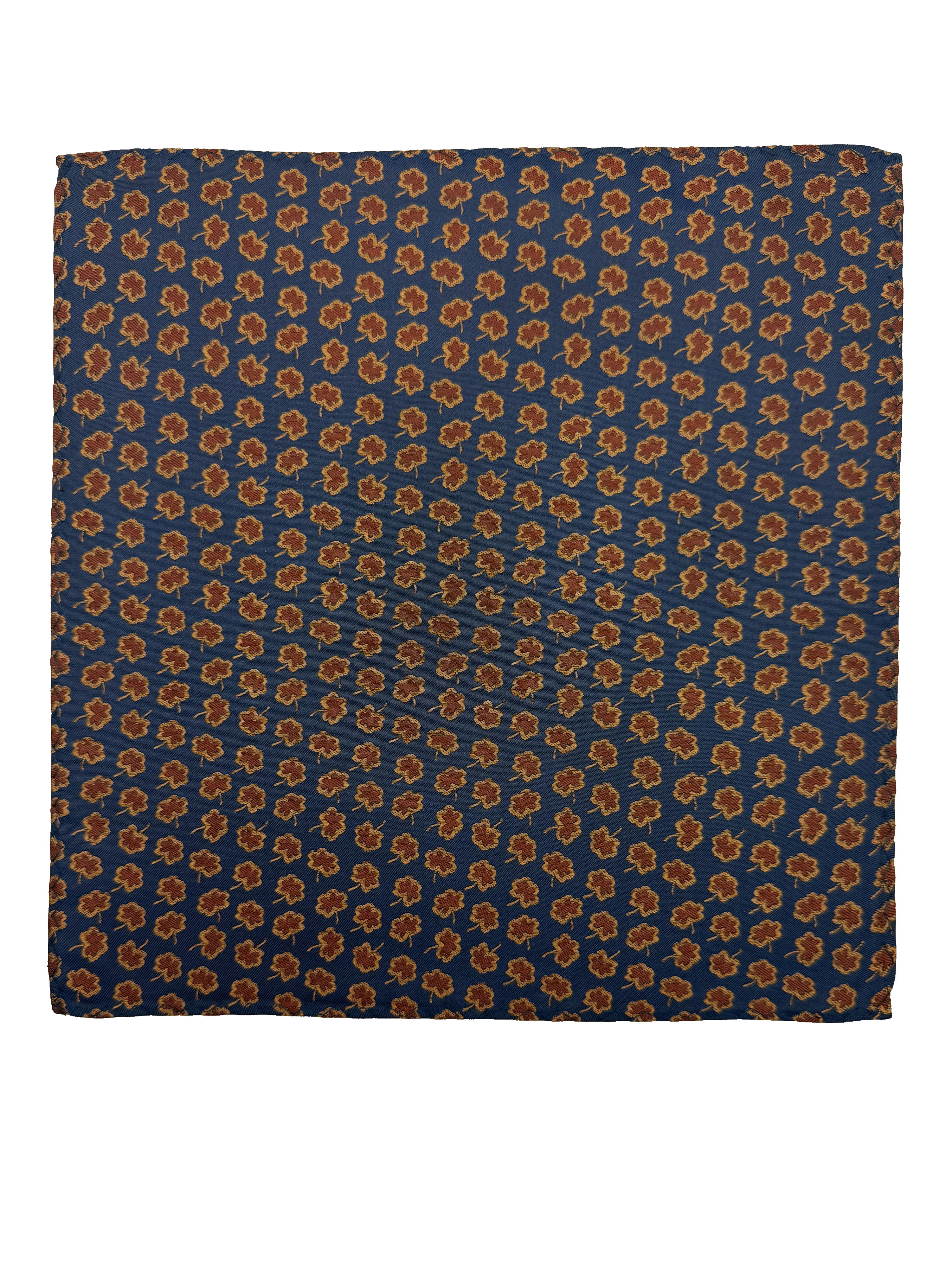 Navy Brown Floral Print Silk Pocket Square