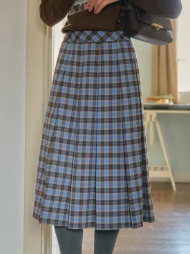 Naya Classic Artistic A-Line Blue Plaid Skirt