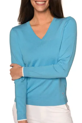 Ocean/White Stretch V-Neck Sweater