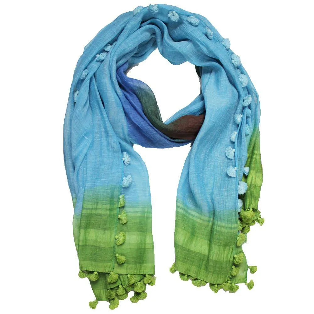 Ombre Scarf with Fringe - Lime/Blue/Rust