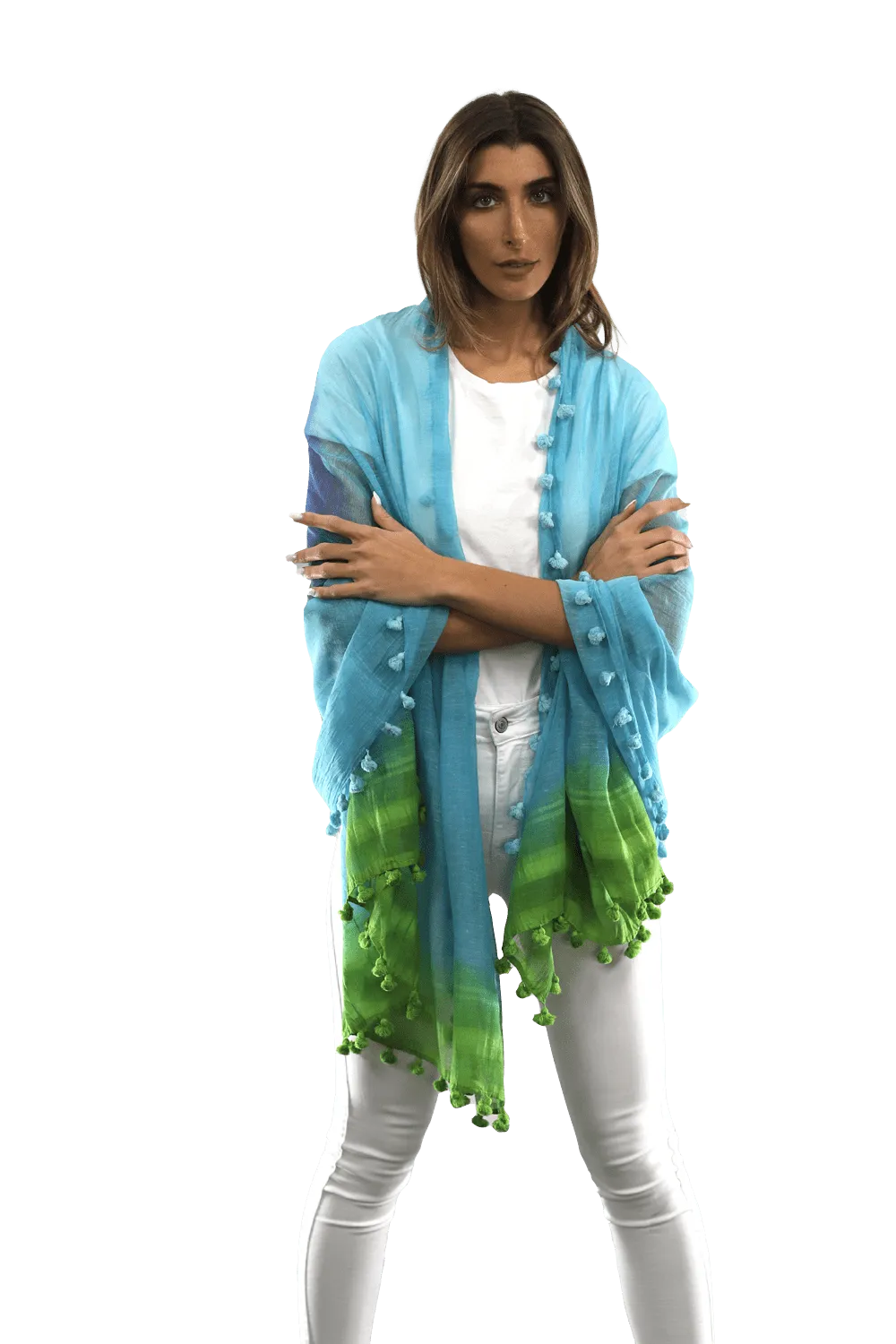 Ombre Scarf with Fringe - Lime/Blue/Rust