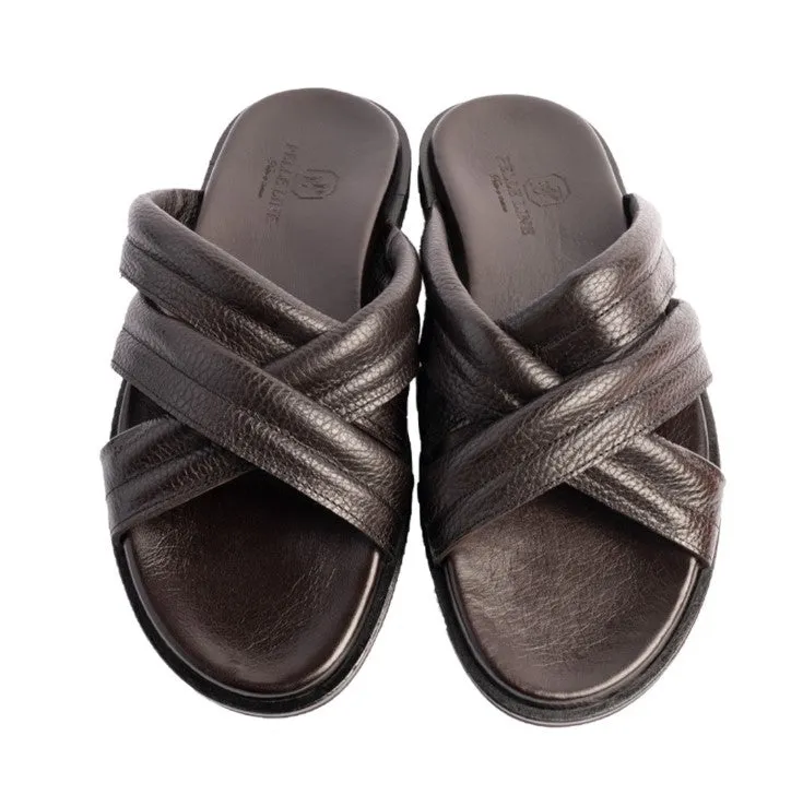 Pelle "Balaer" Slip-On Calfskin Sandal Brown