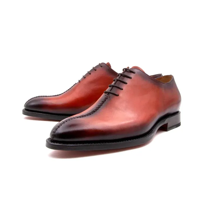 "Derrick" Burnished Calfskin Lace-Up Oxford Camel