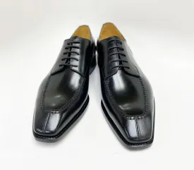 "Norman" Burnished Calfskin Lace-Up Split-Toe Oxford Black