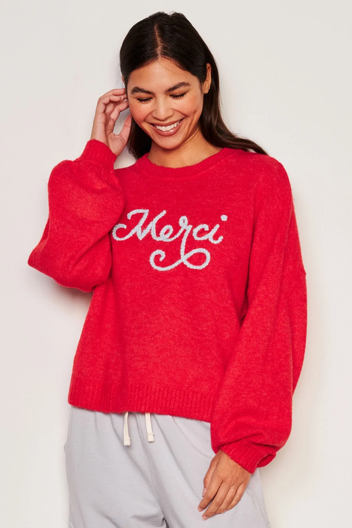 Sundry Merci Crew Neck Sweater in Flare Red