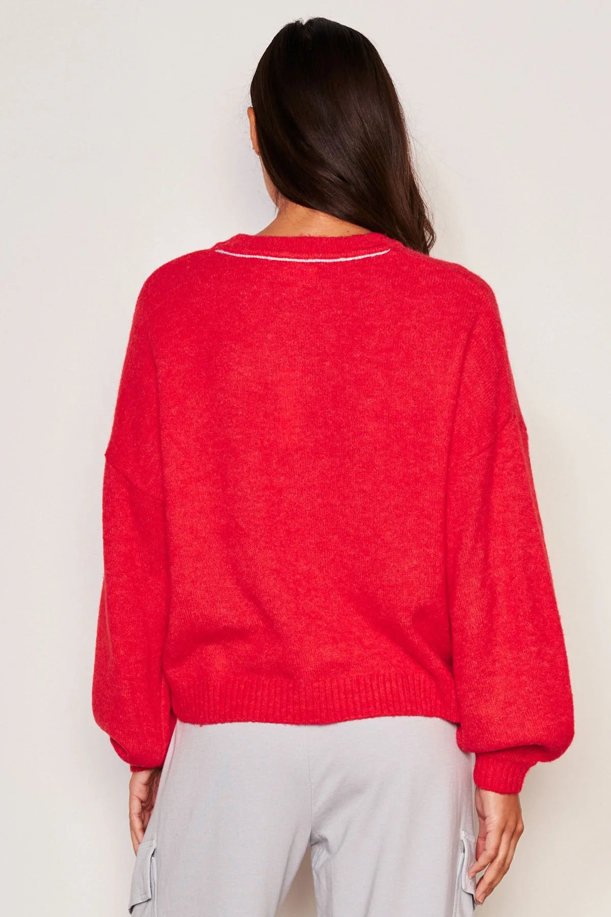 Sundry Merci Crew Neck Sweater in Flare Red