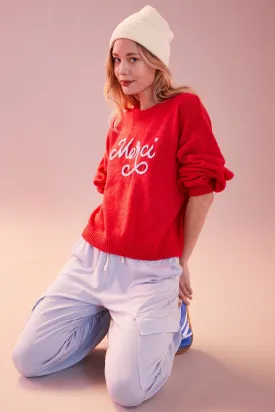 Sundry Merci Crew Neck Sweater in Flare Red