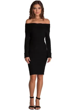 Women’s Black Off Shoulder Fitted Knit Sweater Dress